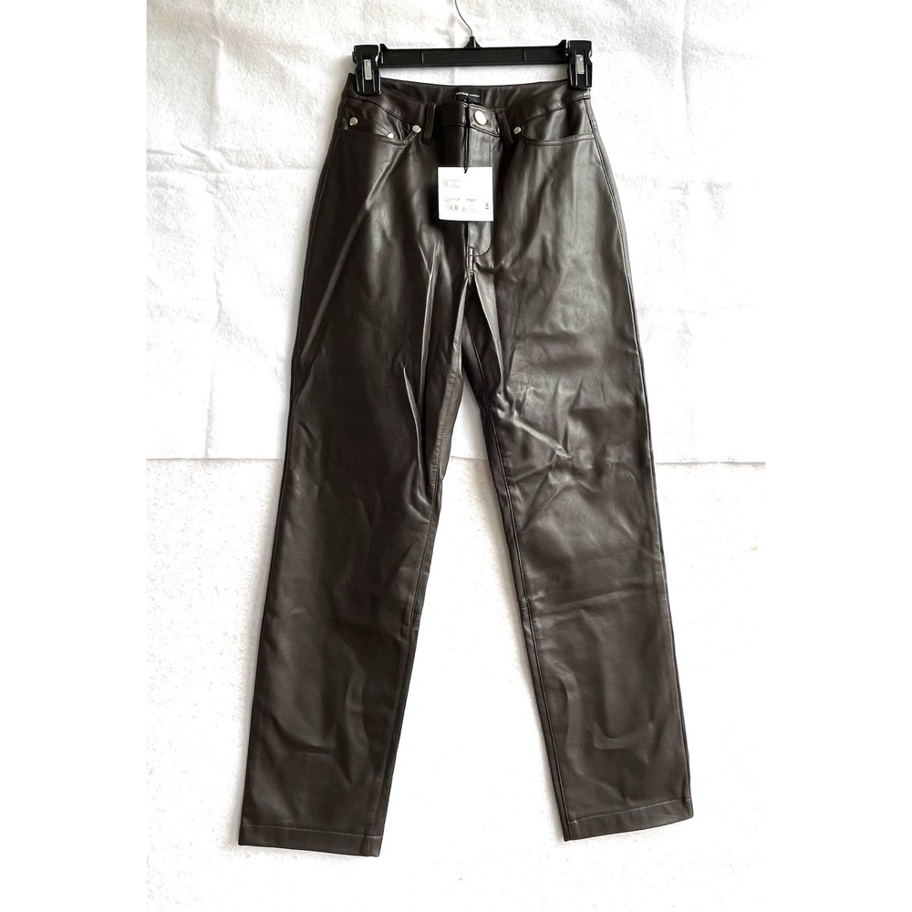 NWT River Island Petite Brown Faux Leather Pants Straight Leg US 6